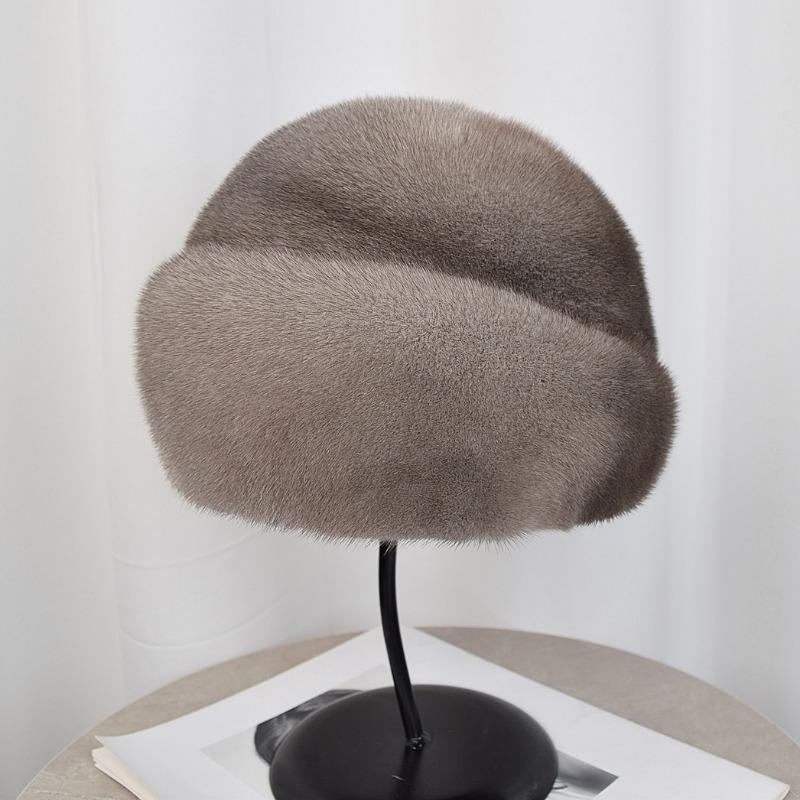 

Цельнокожаная норковая шапка женская зимняя среднего и пожилого возраста меховая шапка норка теплая клевер average size серый