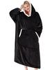 Women's Extra Long Flannel Christmas Pajama Robe with Vertical Pocket and Lazy Blanket Set - Thickened for Warmth