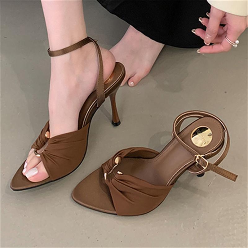 Fashion Brand High Heel Sandals Summer Pointed Toe Women Shoes Fashion Metal Buckle Strap Women Sandals Banquet Party Female Mules Shoes