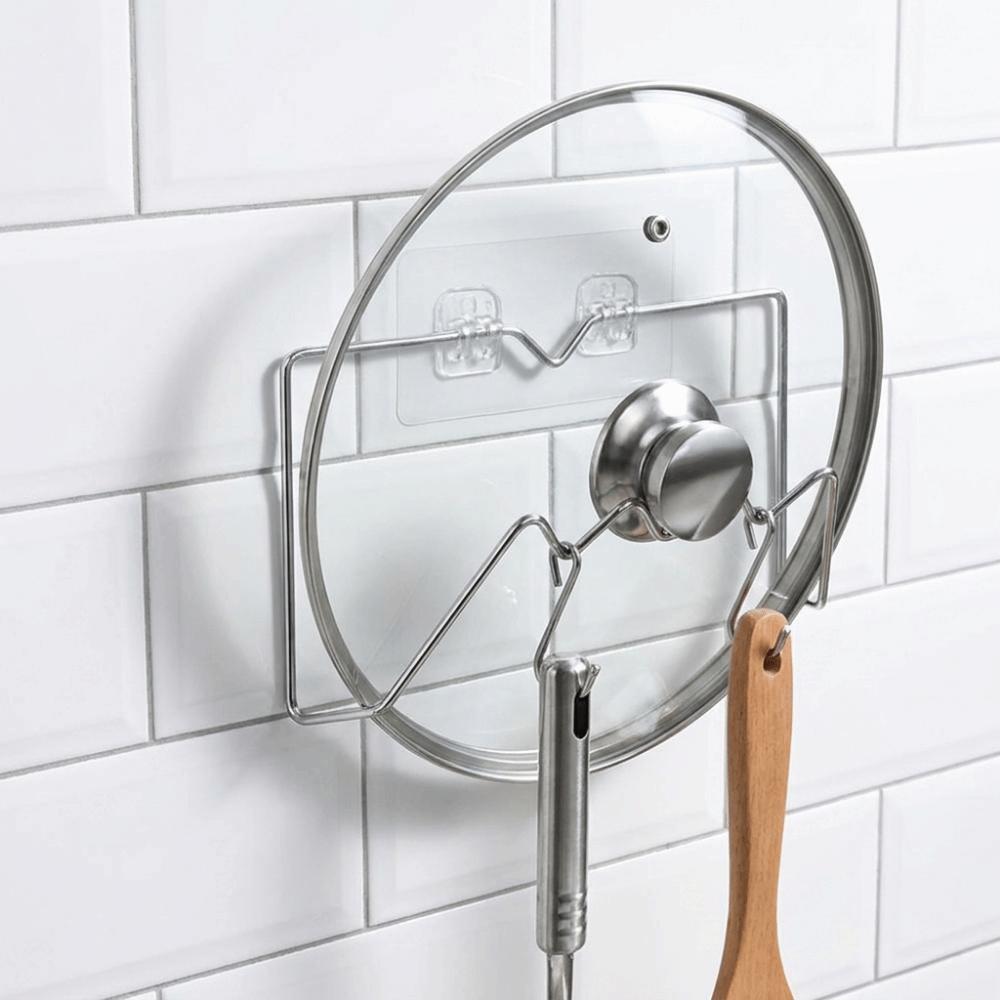 Self Adhesive Cutting Board Storage Rack Stainless Steel Pot Cover Shelf for Kitchen