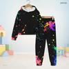 Kids Boys Girls Colorful Splash Printed Hooded Long Sleeve Sweatshirt Cuffed Pants Two Piece Set