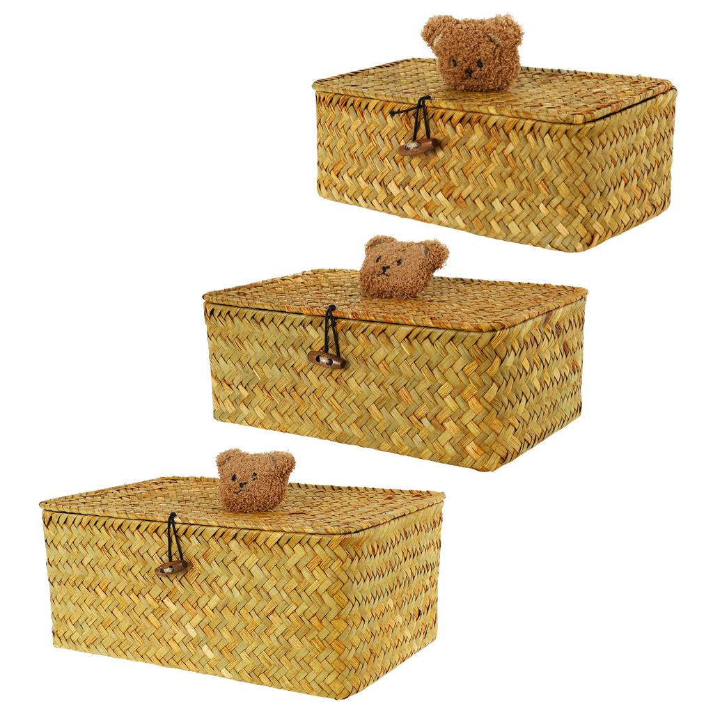 4Pcs Seagrass Rattan Storage Bin Household Clothes Toy Storage Box for Living Room Table Sundries Organizers Basket