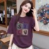 Women Korean Letter Print Short Sleeve T‑Shirt Loose Drop‑Shoulder Cotton Crew Neck Casual Summer Fashion Top M‑3XL