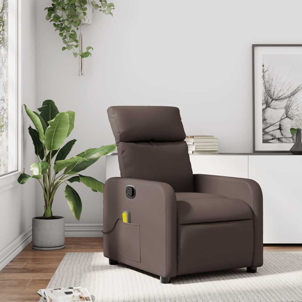 Vidaxl Reclining Massage Chair, Brown, Upholstered with Faux Leather
