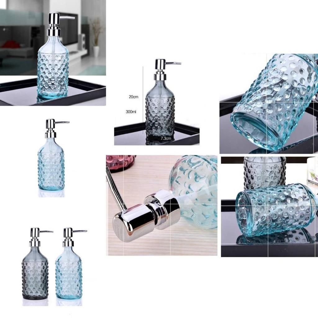 Glass Dispenser Bottle 400ml With Colorful Embossed Floral Pattern For Home Bathroom Use