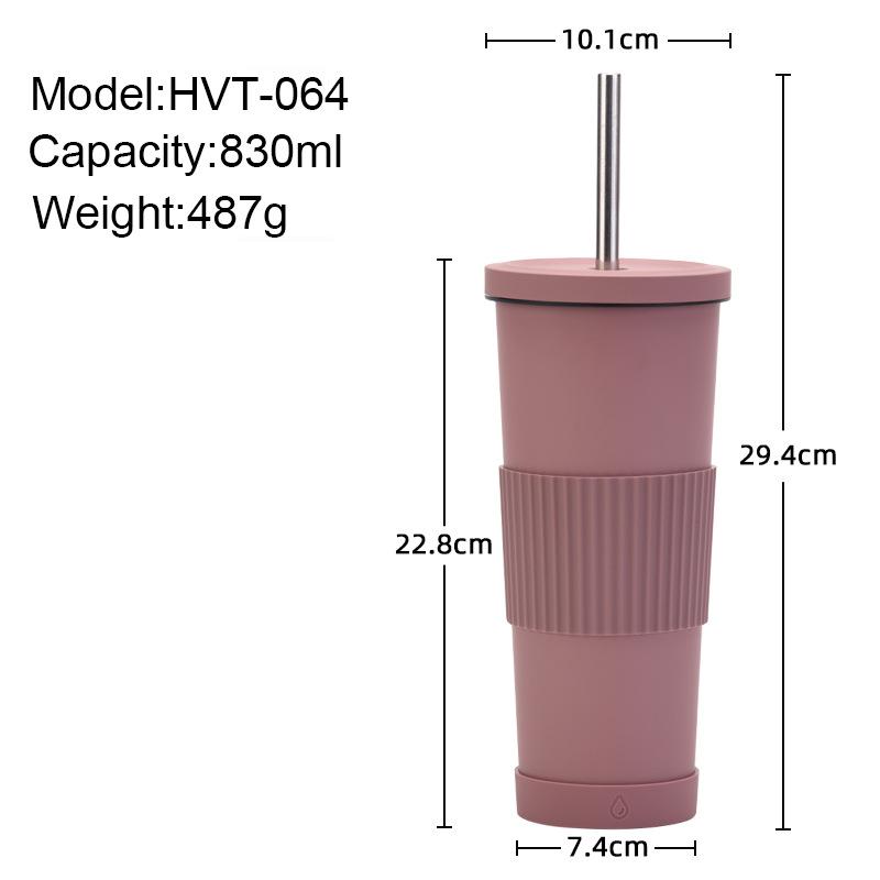 830Ml Stainless Steel Straw Cup Large Capacity Non-Slip Sleeve Straw Thermos Cup Simple Car Water Cup
