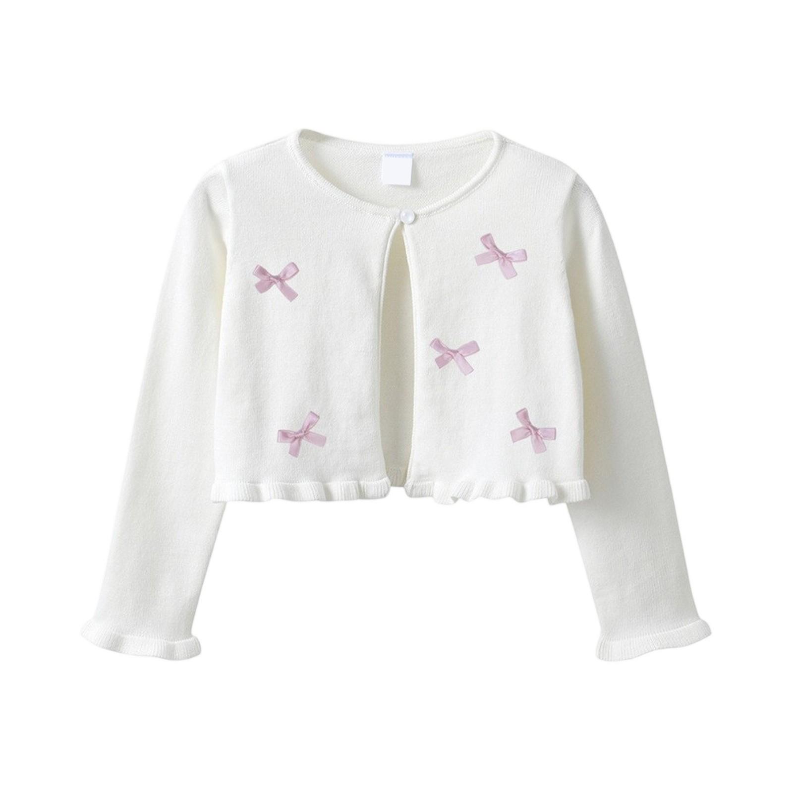 

Girls Bow Cardigan - Cotton Knit Shawl Collar Sweater 120 білий