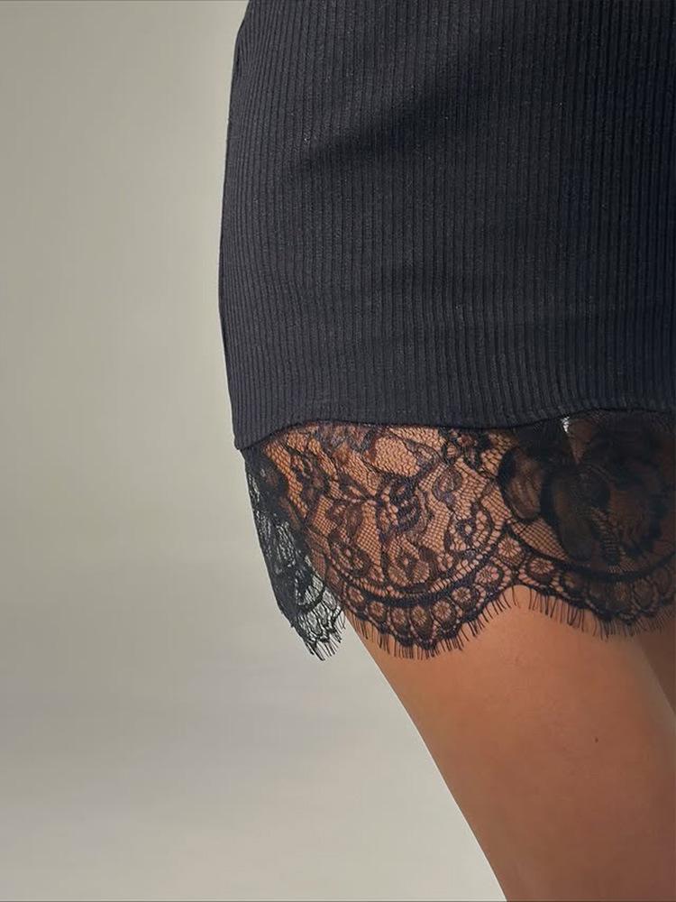 European & American Women's Sexy Spaghetti Strap Dress with Lace Trim