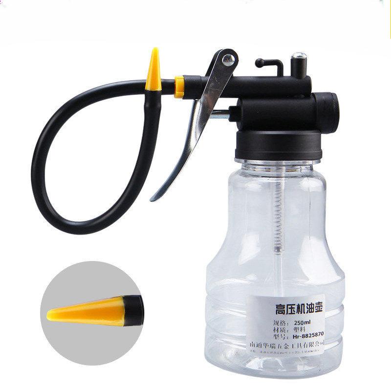 High Pressure Oil Can with Long Spout, Manual Transparent Lubricant Applicator for Home and Automotive Use, 250ml Capacity