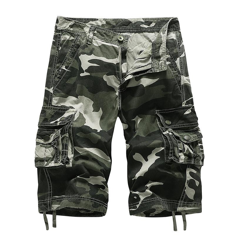 Herren Tarnung Cargoshorts Mehrere Taschen Taktisch Locker Kordelzug Saum Lässig Outdoor Wandern Sommer Militärstil Kurze Hosen