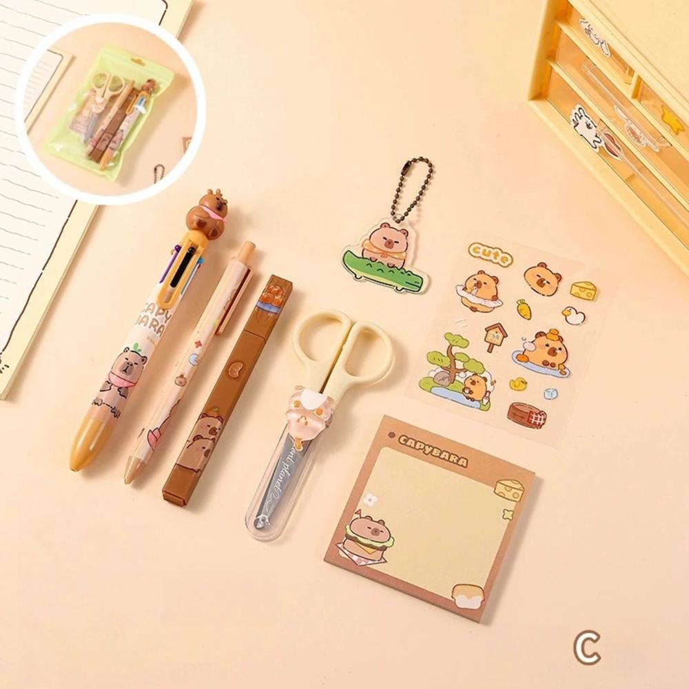 Portable 6-in-1 Stationery Set Cartoon Rabbit Bear Student Stationery Bag Pencil Eraser Sharpener Kindergarten School Supplies