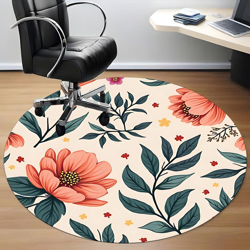 1 Stück runder Teppich mit Blumenmuster für das Büro, Indoor-Matte geeignet für Büro, unter Bürostühlen, Schlafzimmer, Wohnzimmer, Heimdekoration, Raumdeko