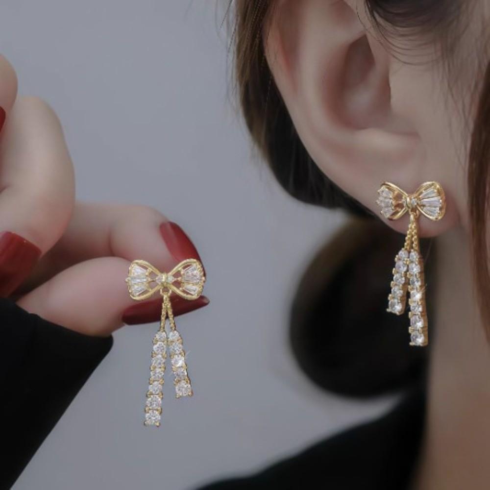 Exquisite Dainty Pendant Earrings Ornament Zircon earring Evening Bow Earrings Lightweight