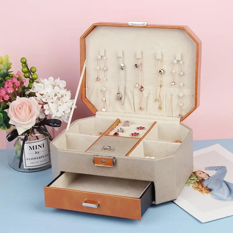 Large Jewelry Box Vintage Velvet Necklace Bracelet Ring Earrings Jewelry Boxes Luxury Dawer Organizer Stoage Women's Ornaments Accessories Tray Holder