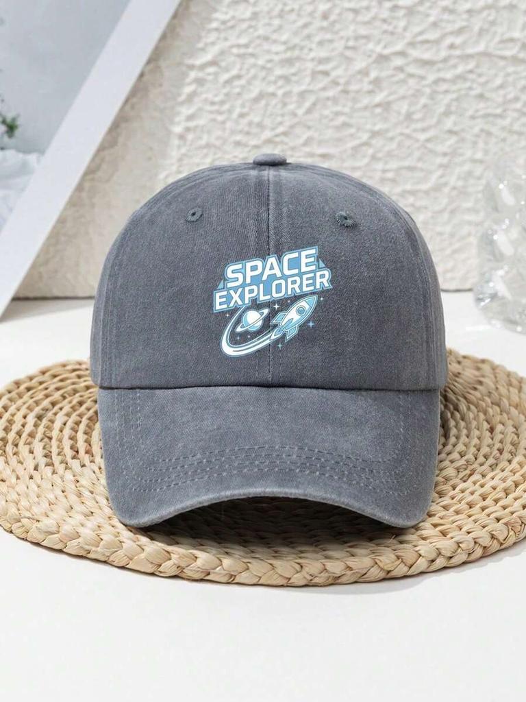 Space Explorer Graphic Distressed Baseball Cap Adjustable Polyester Casual Outdoor Hat