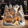 2D Flat Snowy Winter Scene Acrylic Christmas House Model Desktop Decoration, Suitable for Wall Decoration, Porch, Room, Villa, Accents Home, Hallway,