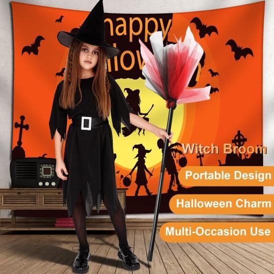 Halloween Witch Broom Wizard Cosplay Accessory Halloween Party Prop Realistic Plastic Broom Decoration for Stage Performance