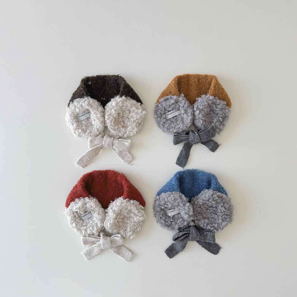 New Korean Kids Ear Muffs Winter Plush Tie-Back Ear Warmers Color Block Knitted Ear Covers for Girls Warm Fleece Headband