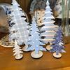 Staggered Tree Set Decorations 5Pcs Wooden Christmas Ornaments, Nordic Style Blue And White Snowflake Pattern Tabletop Trees Plaid/Snowflake/Polka Dot