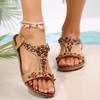 Summer new bohemian handmade beaded women's sandals flat heel open-toed women's shoes