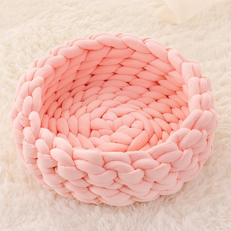 

DIY Handwoven Cat Dog Bed All-Season Washable Cotton Filled Chunky Yarn Pet Nest Craft Kit 30cm 0.52kg рожевий