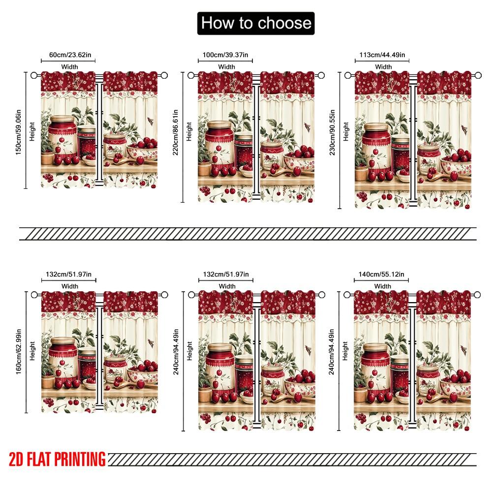 2pcs,2D plane printing Window Curtain Cherry Delight Polyester Fabric (without rod) Art Deco Festive Perfect for Living Room,