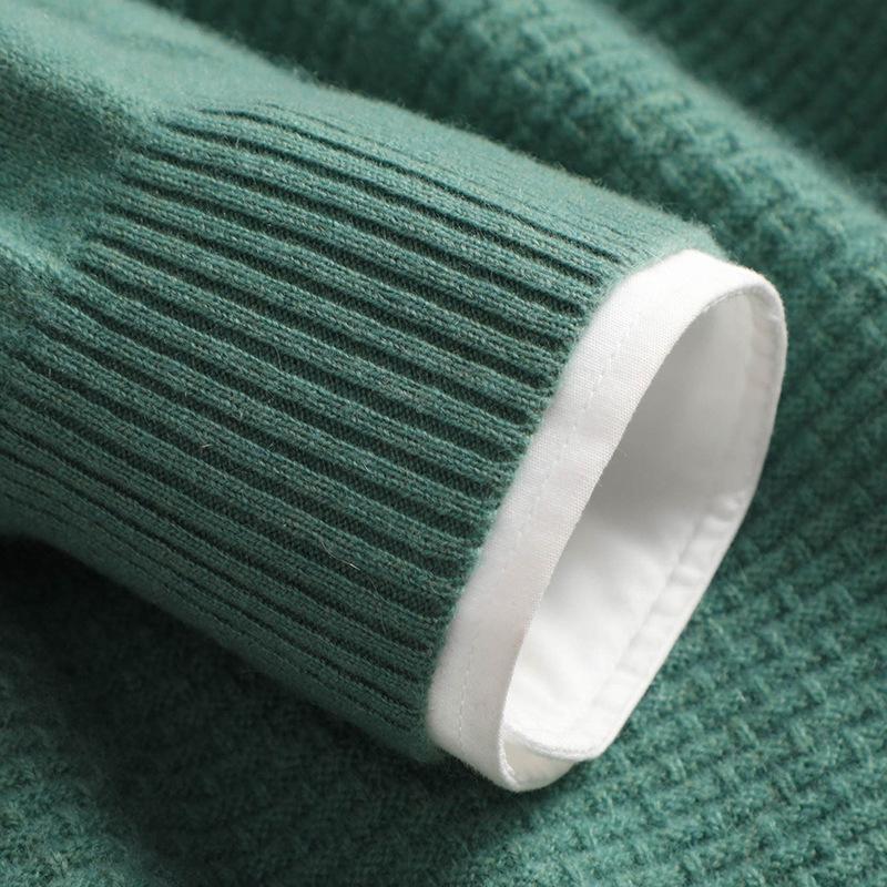 Men's 2022 Pure Wool Knitted Crew Neck Sweater - Long Sleeve, Loose Fit, Mature Casual Jumper