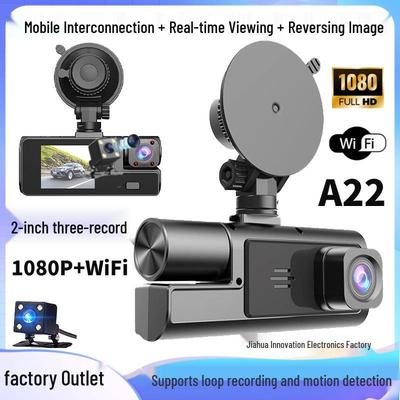 A22 Triple-Lens HD WiFi Dash Cam with 2" Screen & Phone Connectivity