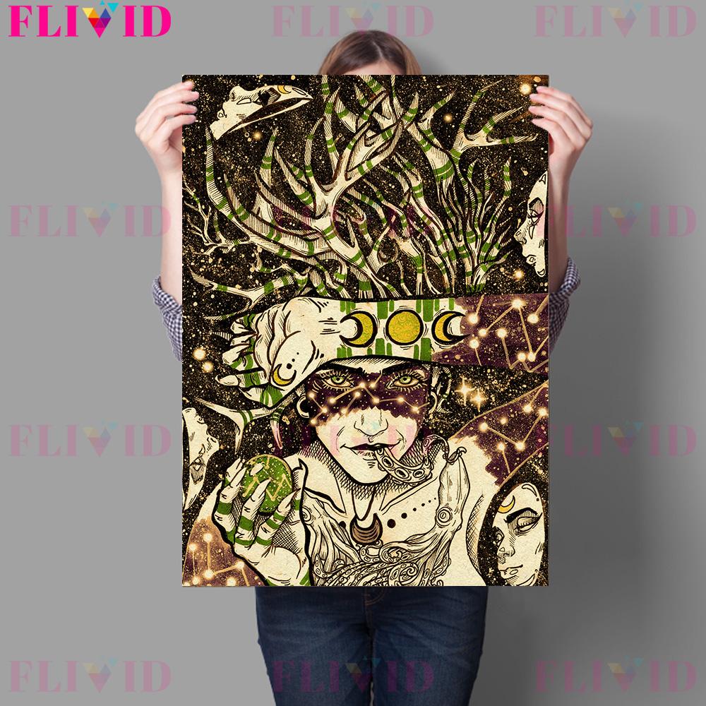 Das gebrochene Herz einer Hexe, abstrakte Wandkunst, Ölgemälde, geheimnisvolles Hexenmädchen