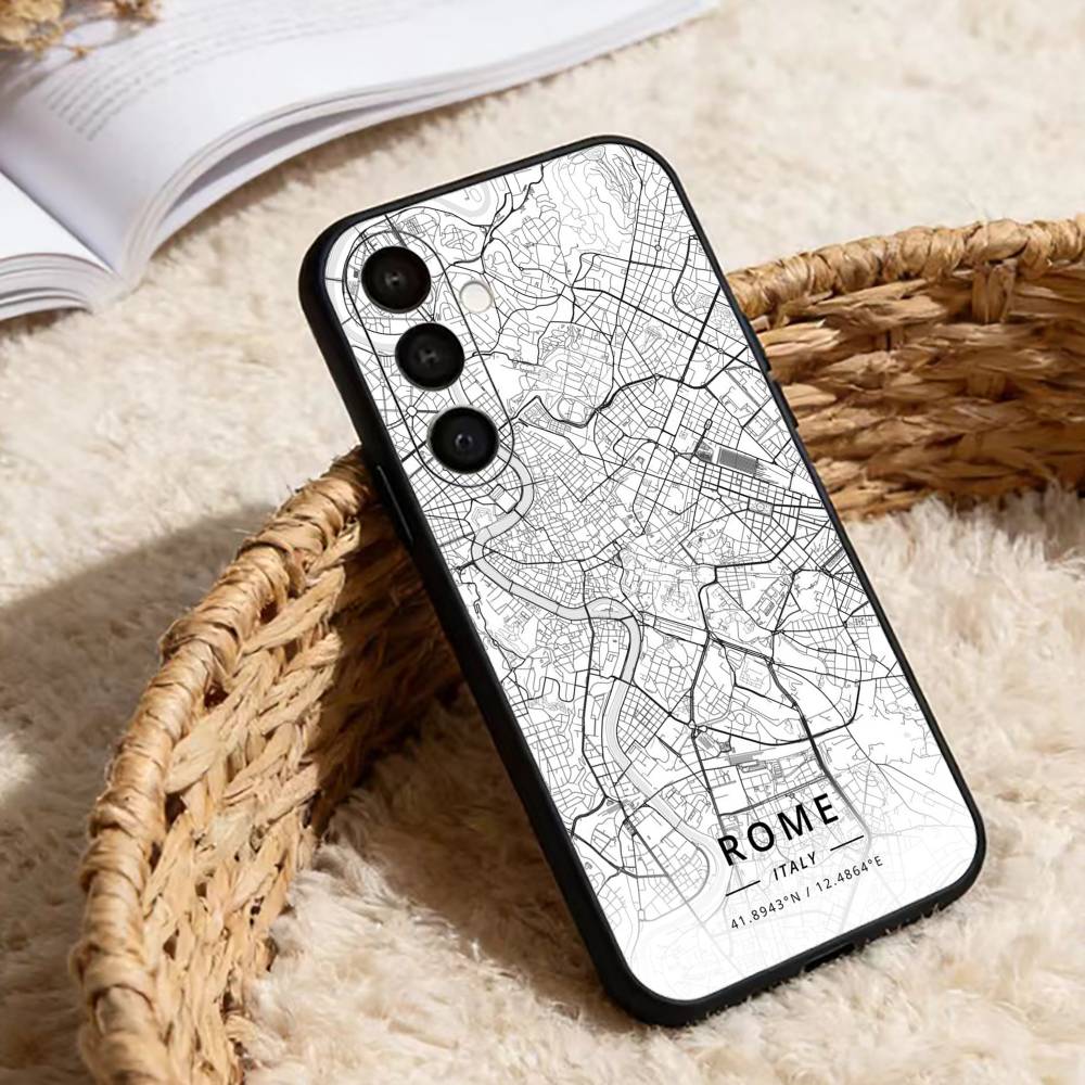 Famous City Sketch City Map Phone Case For Samsung Galaxy A91,80,73,72 ,71,53,52,32 ,31,22,21s,20,Soft Black Case