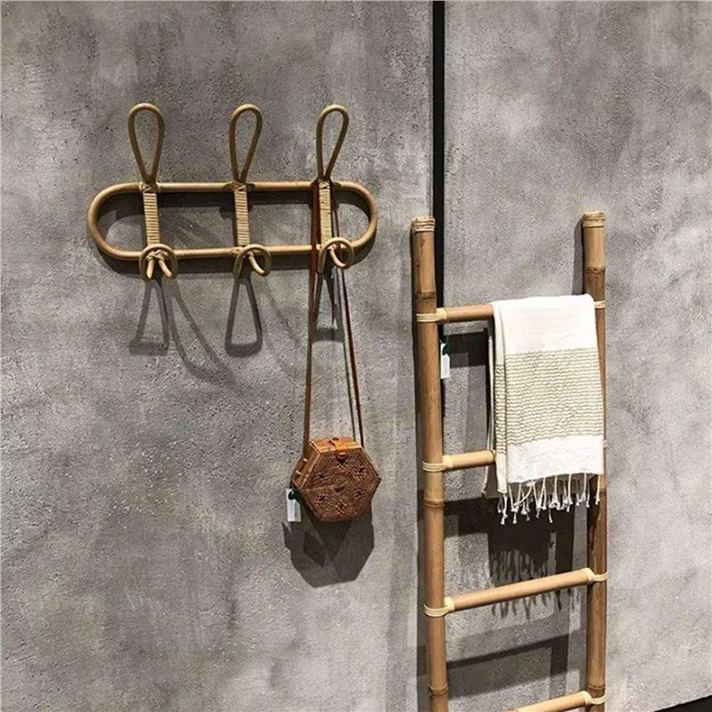 A25F-2X Rattan Wall Hooks - Kids Room Decorative Hanger, Clothes & Hat Organizer, Hanging Storage Rack A