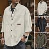 Men Spring Fall Shirt Turn-down Collar Loose Single-breasted Long Sleeve Solid Color Casual Cardigan Buttons Patch Pockets Men Daily Top