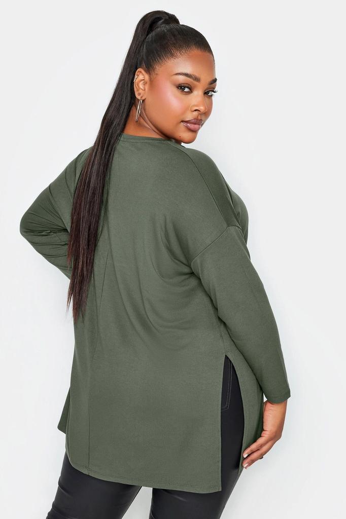 Women's Big Size Blouse Plus Size Crew Neck Slit Detailed Long Sleeve Oversize Blouse 321293