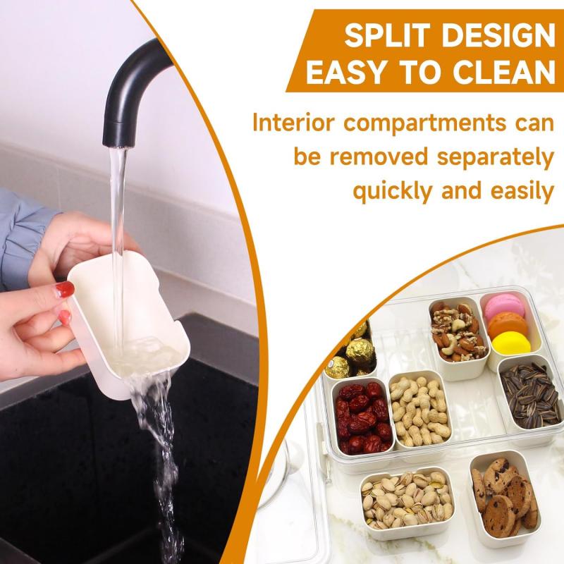 8 Grades Divididas Bandeja de Serviço Caixa de Armazenamento Cozinha Portátil Sub-formato Tempero Separador Caixa Fresca Conservação Lanche Frutas Comida Caixa