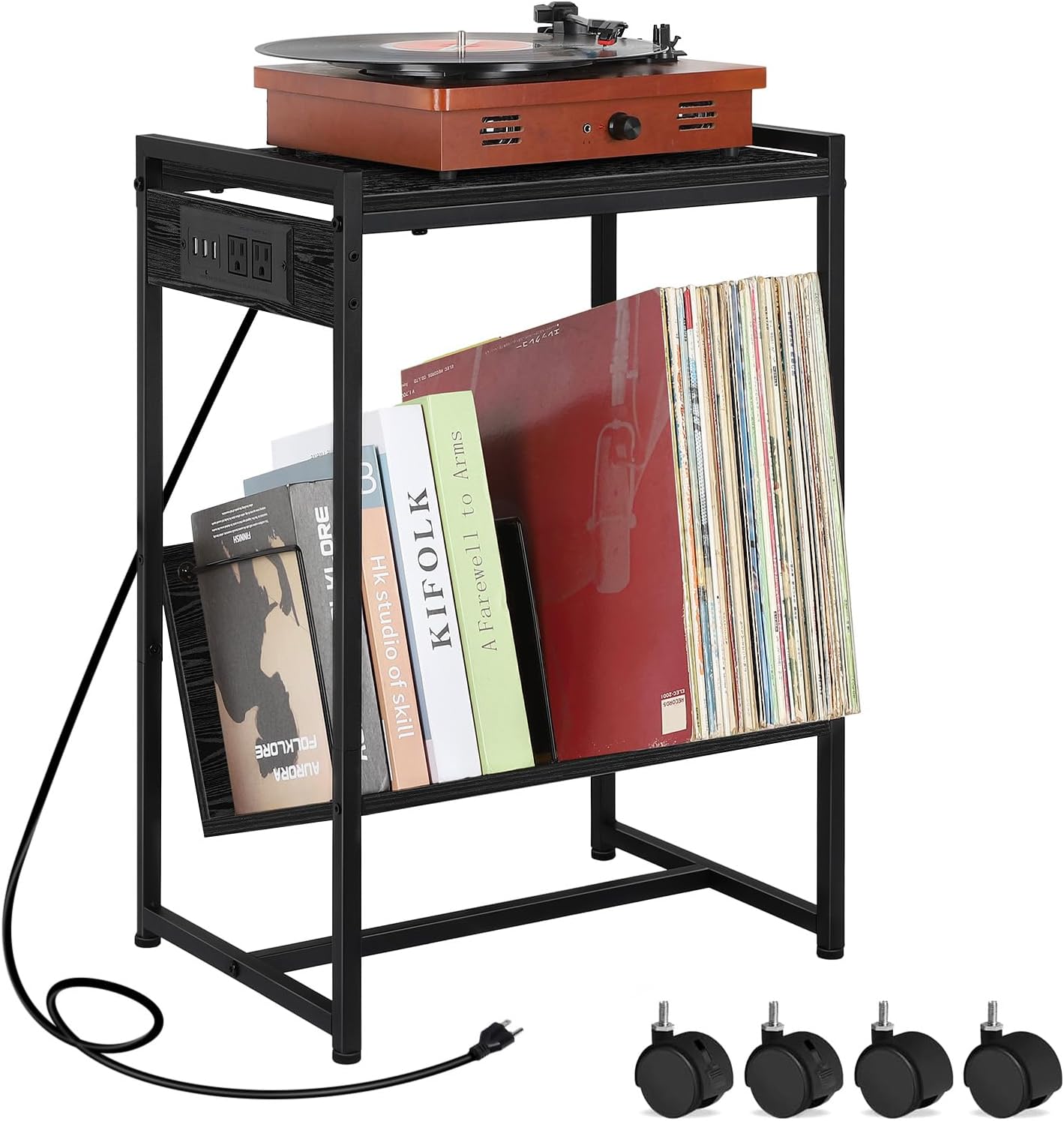Record player stand with vinyl storage