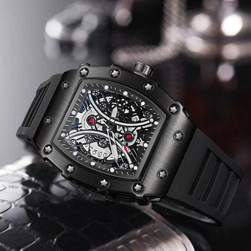 ZIDO Men's Luminous Waterproof Tonneau Quartz Skeleton Watch 1704