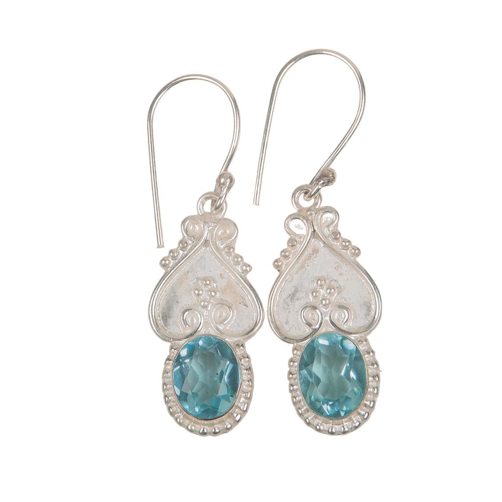 Sky Blue Topaz Gemstone 925 Sterling Silver Jewelry Unique Earrings 1.81" Gift For Her EE-92 8