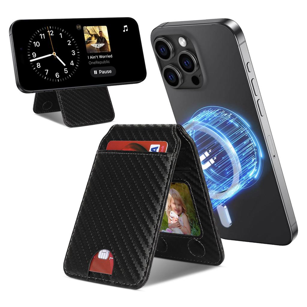 Magnetic Cellphone Back Card Bag 5 Card Slots PU Leather Phone Kickstand