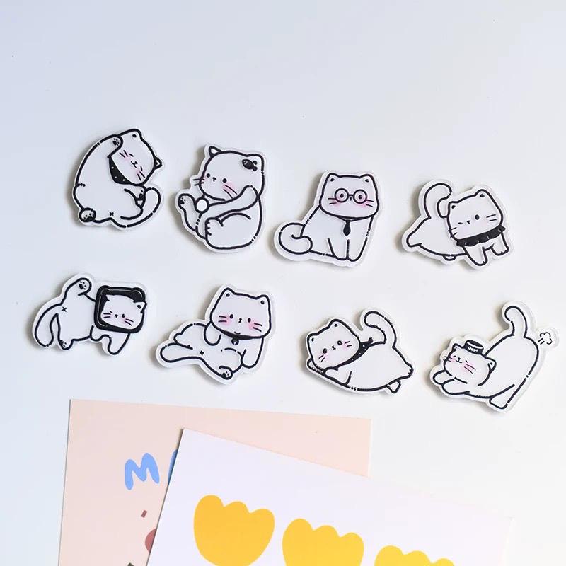 Creative Cat Fridge Magnets Sticker Cute Cartoon Acrylic Cat Stickers Kawaii Animal Stationery Diy Accessories Decoration Gift