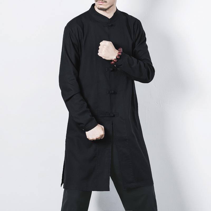 2017 Plus Size Men's Mid-Length Cotton Linen Frog Button Hanfu Jacket