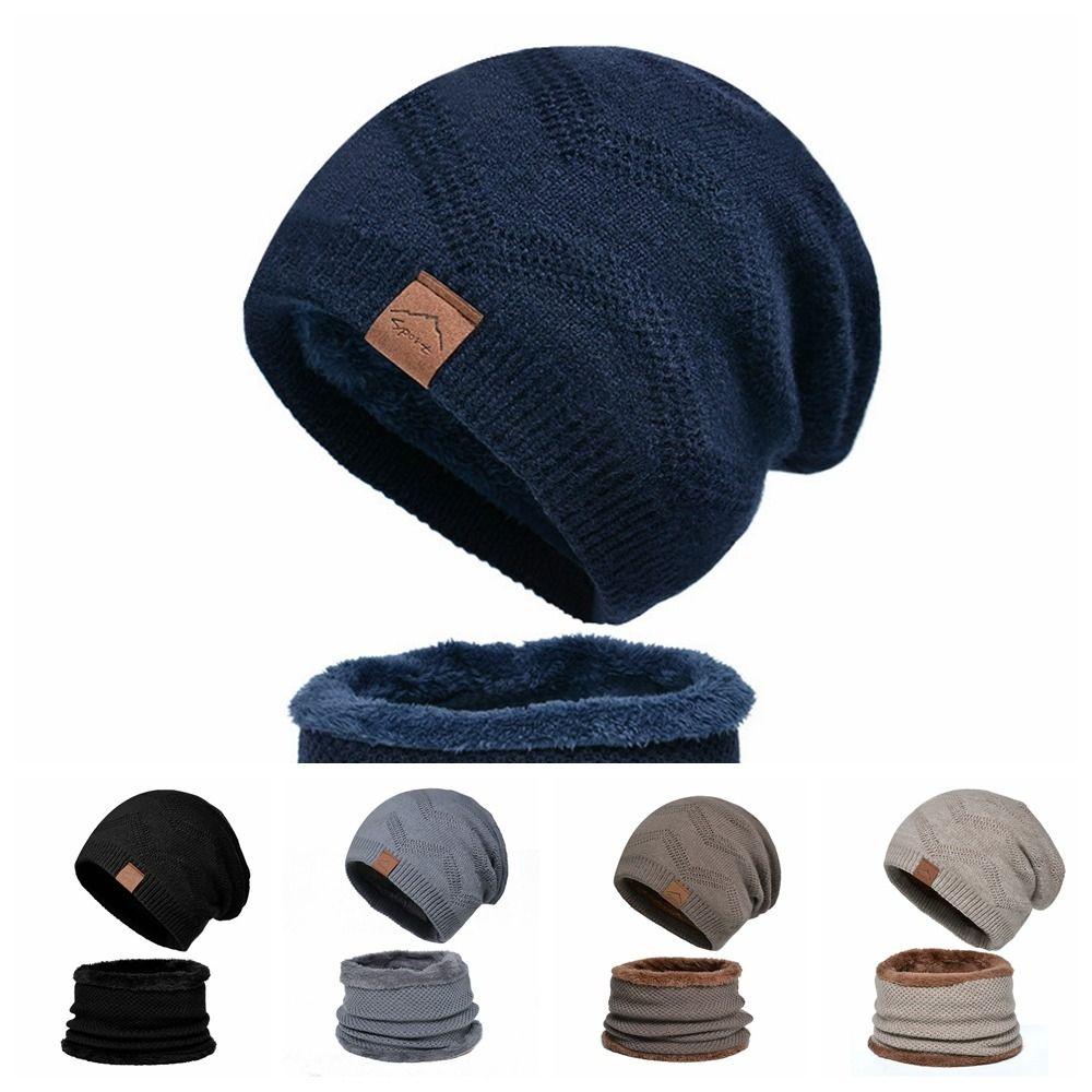 soft Thermal Knit Cap Thicken Warm Wool Hat Hiking Winter Beanie Hat Scarf Set  Winter Season