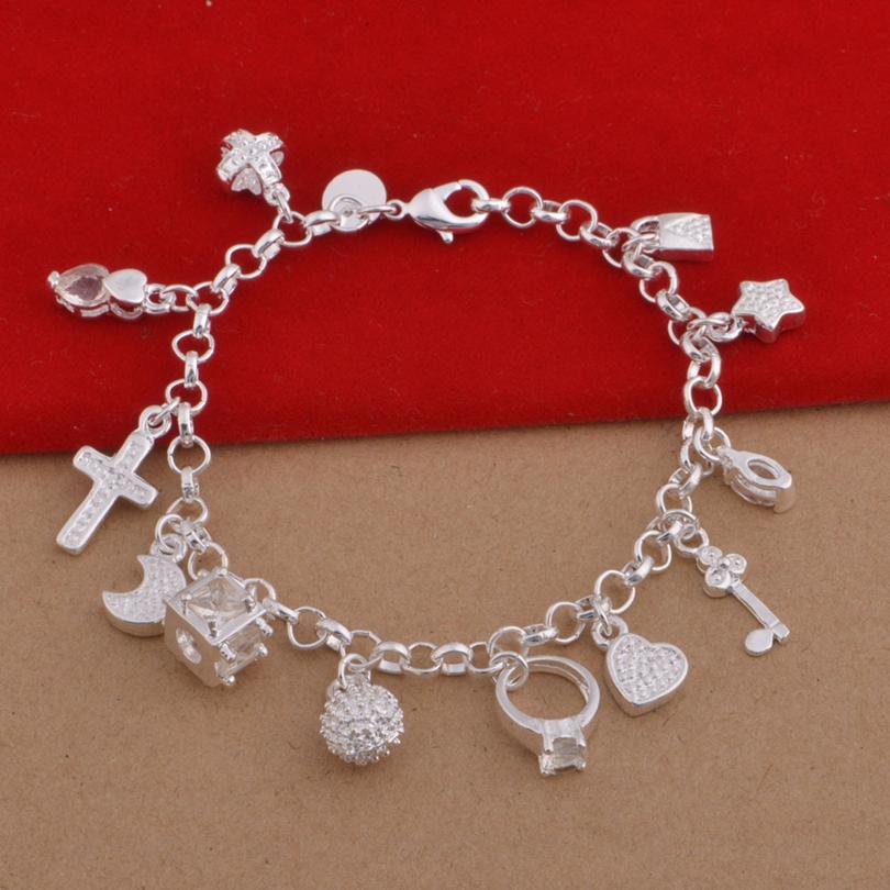 925 Sterling Silver Bracelet little pendants High Quality Chain For Woman Fashion Engagement Party Wedding Jewelry GiftGood product