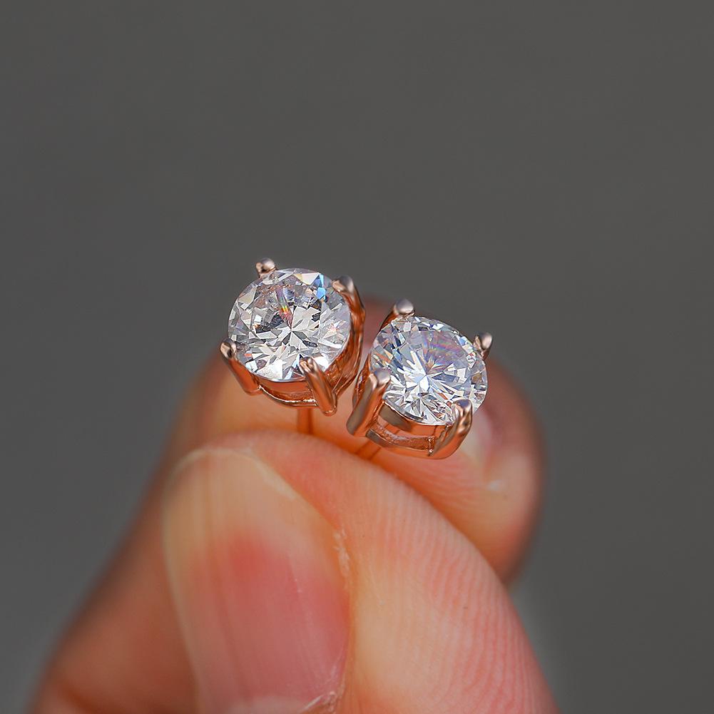 Białe Okrągłe Kolczyki Sztyfty z Diamentami z Czterema Ząbkami dla Kobiet - 8MM Cyrkonia, Modna i Wszechstronna Biżuteria.