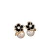 Women Fashion Commuter Black Flower Pearl Zircon Stud Earrings Jewelry