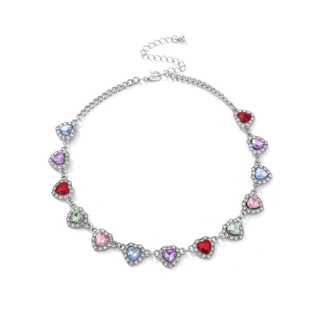 Light Luxury Style Diamond-Set Love Collarbone Necklace Female, Fashionable Dopamine Color Neck Chain Choker