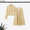ZANZEA Blusa a Maniche Lunghe da Donna e Gonne Casual Set Completi Due Pezzi
