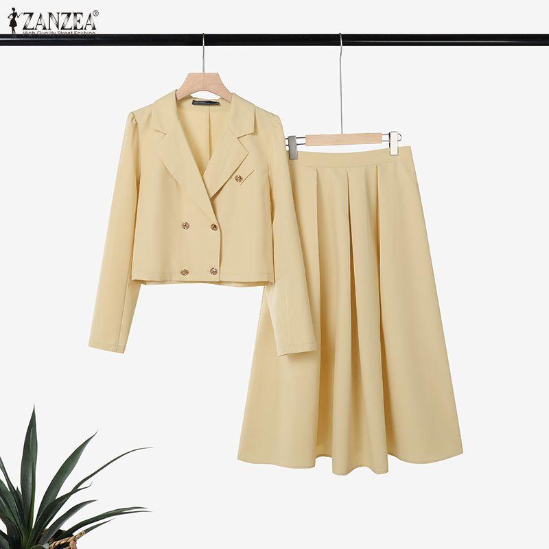 ZANZEA Blusa a Maniche Lunghe da Donna e Gonne Casual Set Completi Due Pezzi