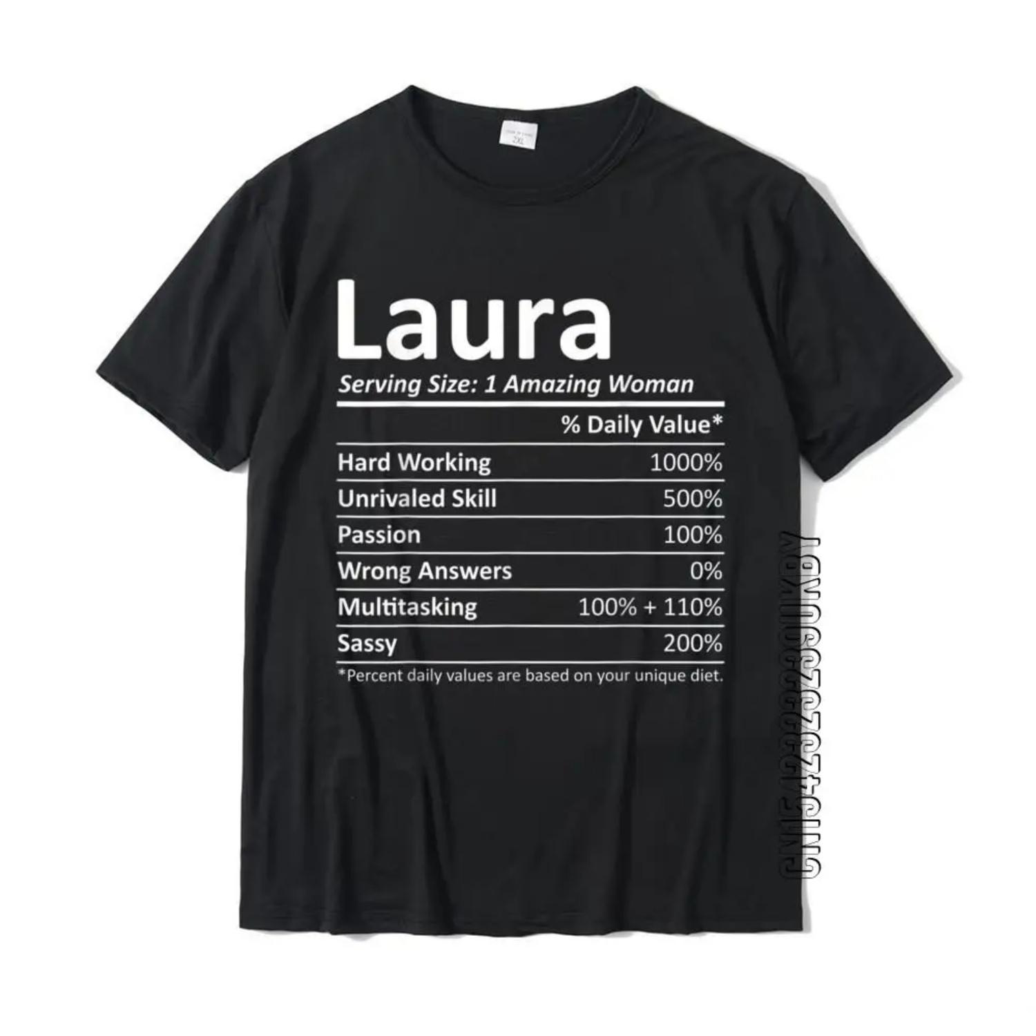 

LAURA Nutrition Персонализированное имя Забавная идея Рождественского подарка Футболка Преобладающие Повседневные футболки Хлопок Мужские футболки Классические S чёрный