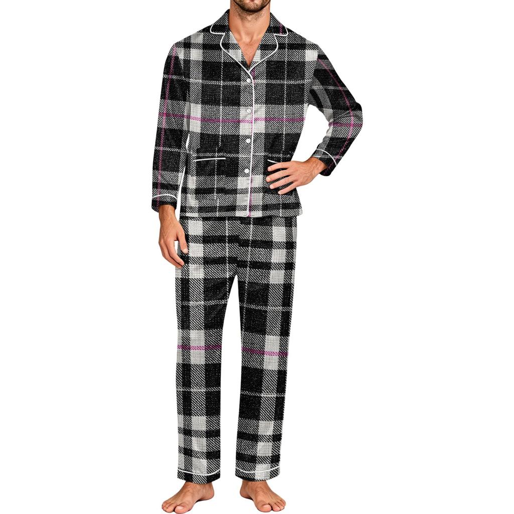 Men's Long Sleeve Button-Down Pajama Set, 2-Piece Sleepwear Loungewear with Pants for Home and Bedtime