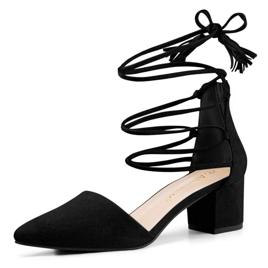 

Allegra K Women s Lace-Up Pumps, Pointed Toe, Block Heel, Black, Size 24.5cm